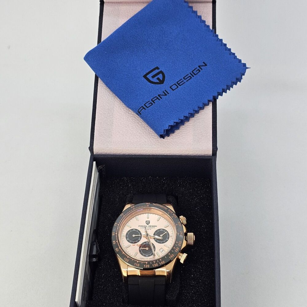 Pagani Design‎ Watch Men's 40MM Gold Dial Black Plastic Red Orange Canvas Bands - Picture 15 of 16